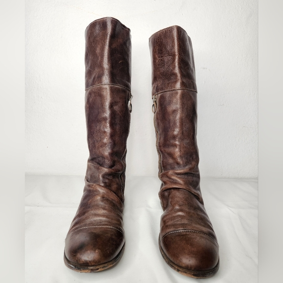 FIORENTINI+BAKER Brown Leather Tall Boots Zip Up Back and Zip Side sz 8 -7.5 8.5 - Picture 3 of 14
